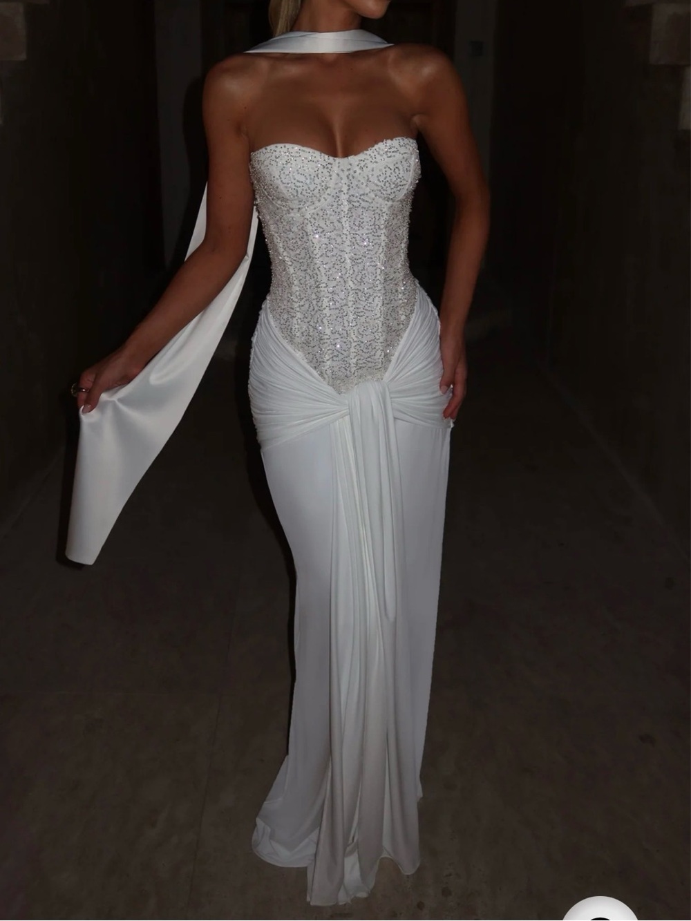 Beaded Strapless White Wedding Gown with Draped Waist Carina Maxi gown Babyboo - Picture 12 of 13